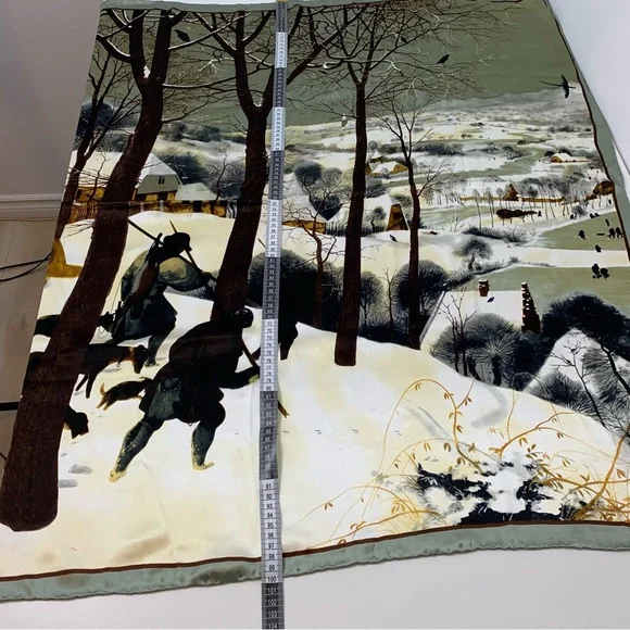 Silk Scarf Pieter Bruegel Hunters In The Snow Square Nature Winter Handmade Read - Picture 8 of 12